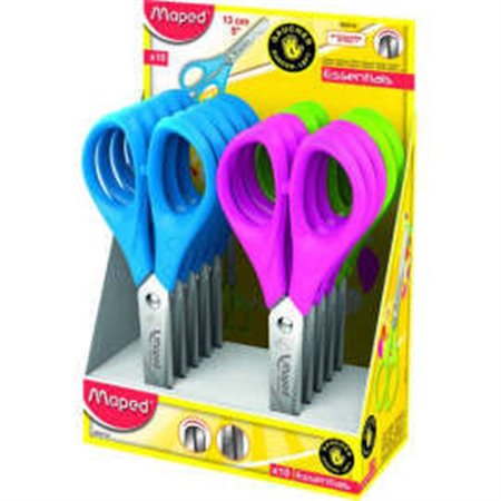 Tesoura escolar Maped Essentials com ponta redonda, 13 cm - Lâminas de aço inoxidável - Cabo simétrico de plástico - Cores sorti