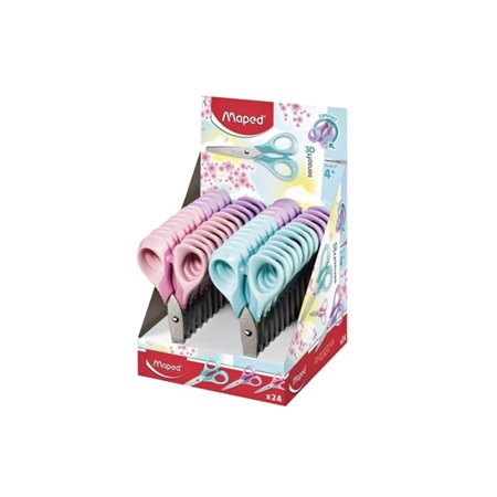 Tesoura escolar Maped Sensoft com pontas arredondadas, 13 cm - Lâminas de aço inoxidável - Cabo simétrico de plástico - Cores pa