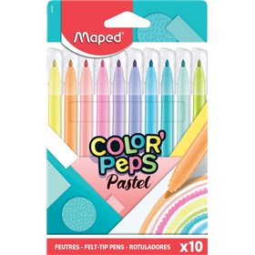 Conjunto de 10 marcadores Maped Color'Peps Pastel com ponta média de 2,8 mm - Tinta lavável - Cores pastel sortidas