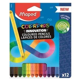 Maped Color'Peps Infinity - Pacote com 12 Lápis de Cor de Longa Duração - Feitos Inteiramente de Grafite - Cores Sortidas