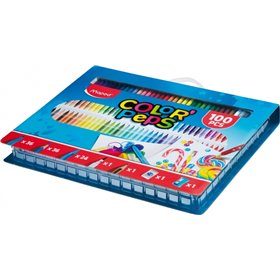Conjunto de colorir Maped Color'Peps com 100 peças - 36 marcadores, 36 lápis de cor, 24 giz de cera, 1 caneta pincel, 1 lápis gr