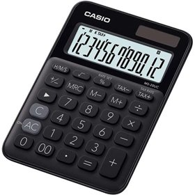 Calculadora de mesa compacta Casio MS-20UC - Visor LCD de 12 dígitos - Alimentação solar e por bateria - Preta