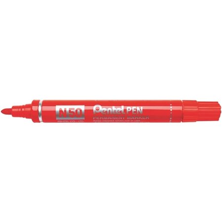 Caneta Marcadora Permanente Pentel N50 - Ponta de 4,3 mm - Resistente à água e à luz - Vermelha