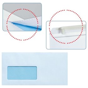 Pacote com 500 envelopes de papel offset estilo americano, 90 g/m², com janela à esquerda - 115 x 225 mm - Autoadesivos com fita