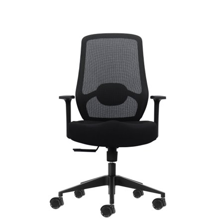 Cadeira de escritório ergonômica Oqonos Cherg 001 com suporte lombar ajustável em altura e profundidade, encosto em tela respirá