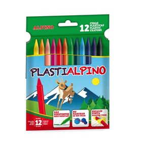 Giz de Cera Alpino PlastiAlpino - Pacote com 12 unidades para crianças - Material durável - Não mancha - Cores vibrantes - Cores