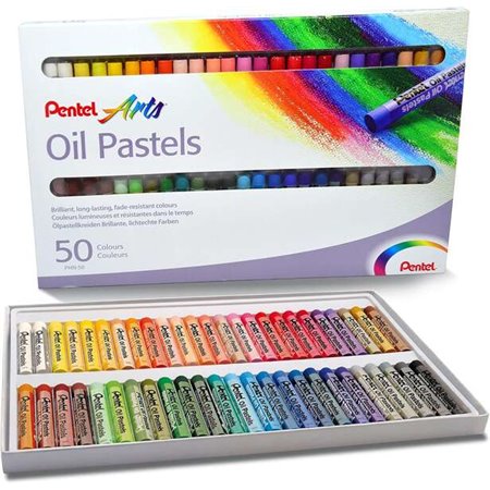 Pastéis a óleo Pentel, pacote com 50 unidades - Macios, cremosos e de secagem lenta - Cores sortidas