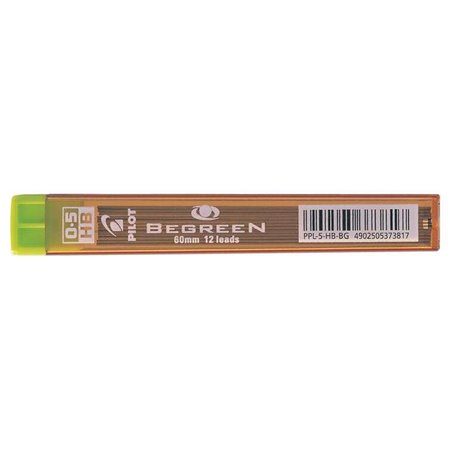 Pacote com 12 minas Pilot Begreen 0.5 para lapiseiras - Dureza HB - Espessura do traço 0,5 mm - Estojo 100% plástico reciclado