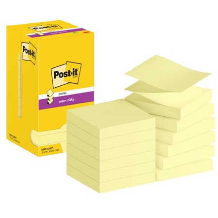 Post-it Super Sticky - Pacote com 12 blocos de 90 notas adesivas reposicionáveis em zigue-zague, 76x76mm - Formato quadrado - Am