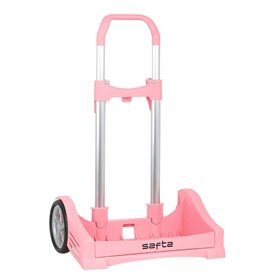 Carrinho de Mochila Safta Evolution - Fixação Universal - Rodas Antivibração de 14cm - Alumínio/PP - 40x85x28cm - Cor Rosa