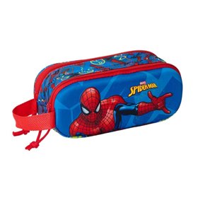 Estojo Safta Homem-Aranha 3D, 1L - 2 Compartimentos - Fecho com Zíper - Alça de Transporte - 21x8x6cm - Vermelho e Azul