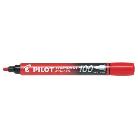 Marcador permanente Pilot 100 - Ponta redonda de 4,5 mm - Espessura da linha de 1 mm - Vermelho