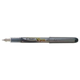 Caneta-tinteiro Pilot V-Pen prateada - Descartável - Tinta líquida - Ponta de aço - Espessura da linha de 0,5 mm - Preta