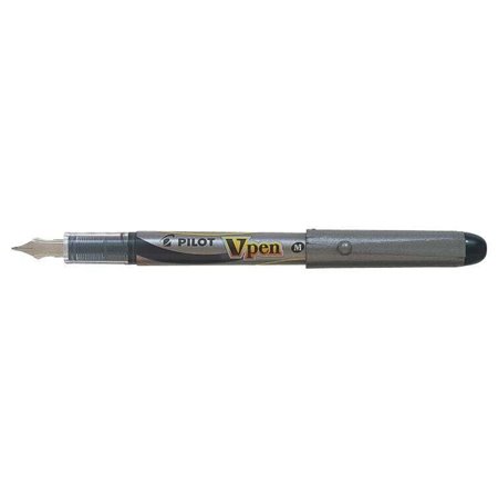 Caneta-tinteiro Pilot V-Pen prateada - Descartável - Tinta líquida - Ponta de aço - Espessura da linha de 0,5 mm - Preta
