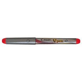 Caneta-tinteiro Pilot V-Pen prateada - Descartável - Tinta líquida - Ponta de aço - Espessura da linha de 0,5 mm - Vermelha