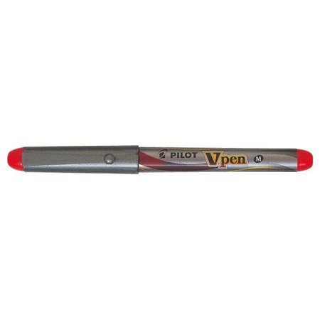 Caneta-tinteiro Pilot V-Pen prateada - Descartável - Tinta líquida - Ponta de aço - Espessura da linha de 0,5 mm - Vermelha