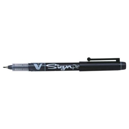 Caneta Marcadora Pilot V-Sign de Ponta Fina - Ponta Fina de 2mm - Espessura da Linha de 0,6mm - Preta