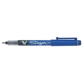 Caneta Marcadora Pilot V-Sign de Ponta Fina - Ponta Fina de 2mm - Espessura da Linha de 0,6mm - Azul