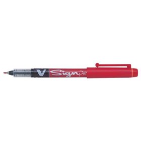 Caneta Marcadora Pilot V-Sign de Ponta Fina - Ponta Fina de 2mm - Espessura da Linha de 0,6mm - Vermelha