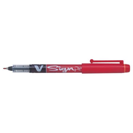Caneta Marcadora Pilot V-Sign de Ponta Fina - Ponta Fina de 2mm - Espessura da Linha de 0,6mm - Vermelha