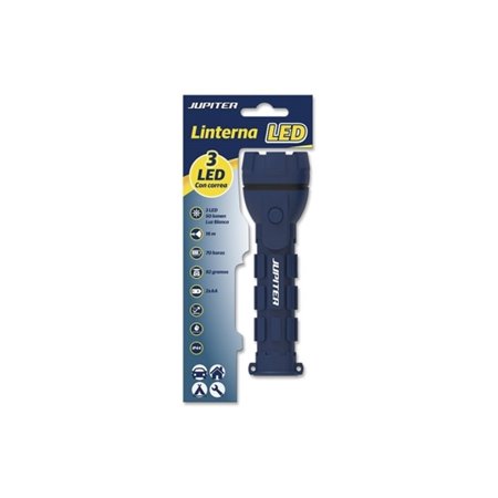 Lanterna Jupiter 3 LED 50lm Luz Branca - Corpo emborrachado - Classificação IP44 - Funciona com 2 pilhas AA (não incluídas) - Az