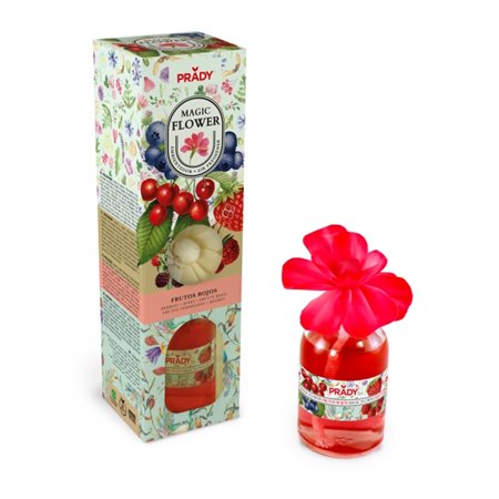 Aromatizador de Ambientes Prady Magic Flower com Frutas Vermelhas - Frasco de Vidro de 100ml