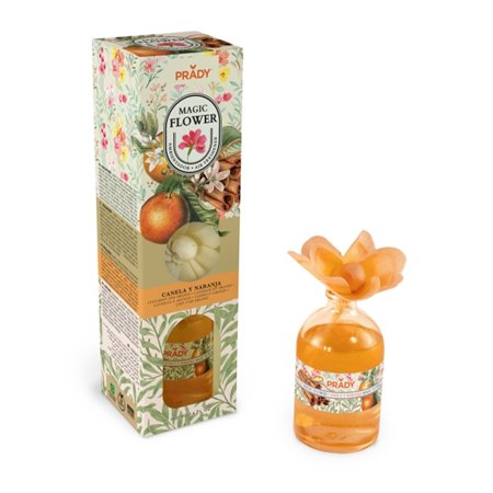 Aromatizador de Ambientes Prady Magic Flower com Canela e Laranja - Frasco de Vidro de 100ml