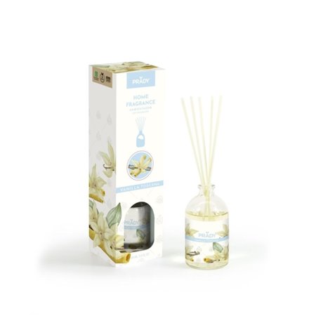 Aromatizador de ambiente Prady Tuscan Vanilla Mikado - Frasco de vidro de 100ml e varetas difusoras