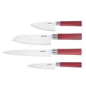 Conjunto de 4 Facas Profissionais Santoku Cecotec - Lâmina de 2mm de Espessura - Revestimento Cerâmico - Aço Inoxidável com Base