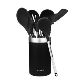 Conjunto de utensílios de cozinha Cecotec Polka Exclusive em madeira e pedra, com 9 peças - Inclui suporte - Materiais: silicone