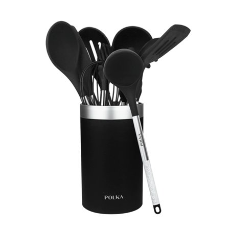 Conjunto de utensílios de cozinha Cecotec Polka Exclusive em madeira e pedra, com 9 peças - Inclui suporte - Materiais: silicone