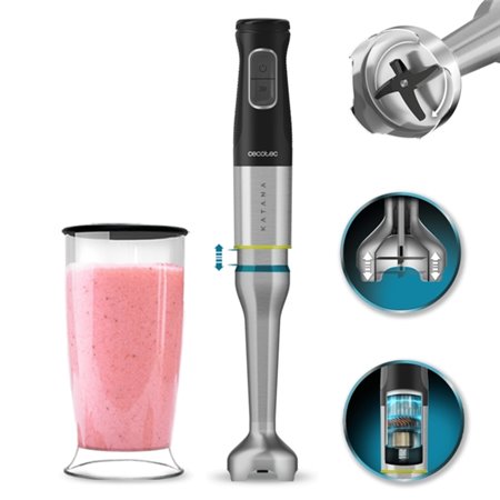 Liquidificador de mão Cecotec Katana com 15 jarras - Potência de 1500 W - Função oscilante - 21 velocidades - Lâminas de titânio
