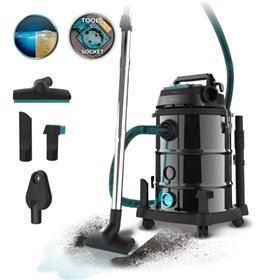 Aspirador de pó e água Cecotec Conga Rockstar Pro Tool em aço inoxidável - 1600W - Corpo em metal - Reservatório de 30L - Filtra