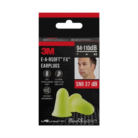 3M EA-Rsoft Fx Pacote com 10 Protetores Auriculares - Espuma de Poliuretano Macia - Relação Sinal-Ruído 37dB - 5 Pares - Amarelo