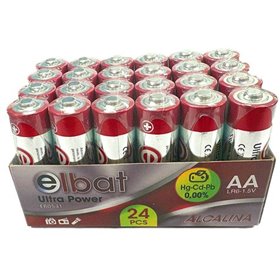 Pacote com 24 pilhas alcalinas Elbat LR6/AA - Cores sortidas