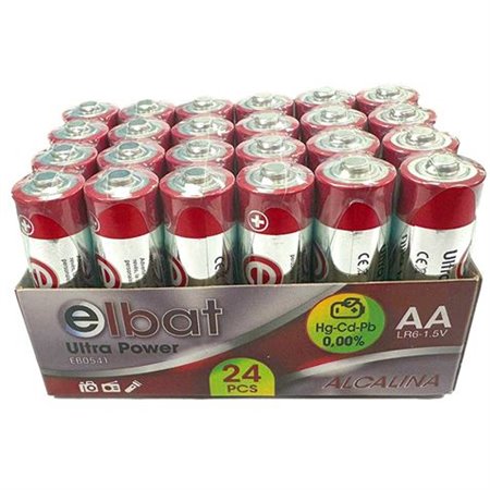 Pacote com 24 pilhas alcalinas Elbat LR6/AA - Cores sortidas