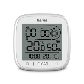 Relógio digital Hama Cyprus com ventosa - Termômetro - Higrômetro - IPX4 - Função de contagem regressiva - Data - 11x11x4,5cm - 