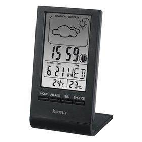 Medidor de temperatura e umidade Hama para ambientes internos - Visor digital - Relógio - Previsão do tempo - Indicador de fase 