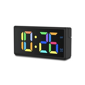 Despertador digital Hama Ibiza - Visor multicolorido - Carregamento USB-A - Função soneca - 15 x 3,4 x 7,5 cm - Preto