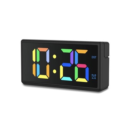 Despertador digital Hama Ibiza - Visor multicolorido - Carregamento USB-A - Função soneca - 15 x 3,4 x 7,5 cm - Preto