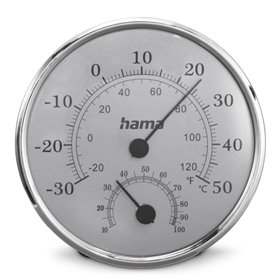 Medidor de temperatura e umidade Hama Saipan para ambientes internos - Analógico - Montável na parede - Aço inoxidável - 12,5 x 