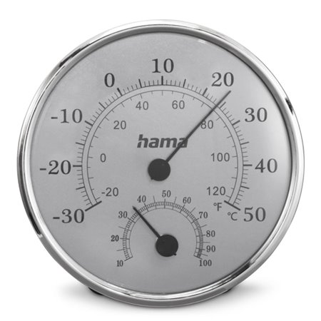 Medidor de temperatura e umidade Hama Saipan para ambientes internos - Analógico - Montável na parede - Aço inoxidável - 12,5 x 