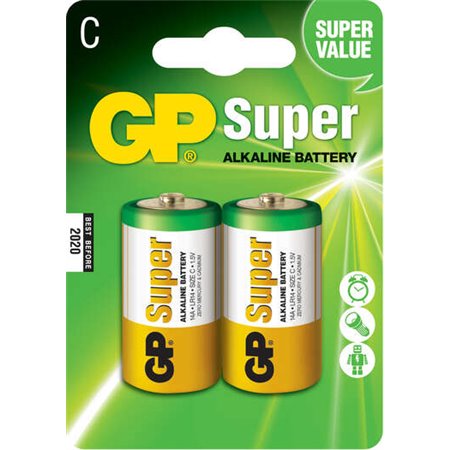 Pacote com 2 pilhas alcalinas super LR14 C 1,5V