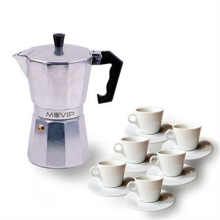 Cafeteira Muvip MV0601 em alumínio - Capacidade para 6 xícaras - Cabo ergonômico - Antiaderente - Adequada para fogões elétricos