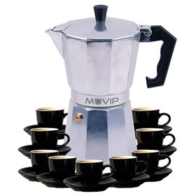 Cafeteira Muvip MV0605 em alumínio - Capacidade para 9 xícaras - Cabo ergonômico em baquelite resistente ao calor - Adequada par