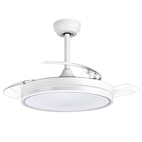 Ventilador de teto Muvip de 106 cm - 30 W - 4 pás retráteis - Luz LED integrada - Temporizador - 6 velocidades - Branco