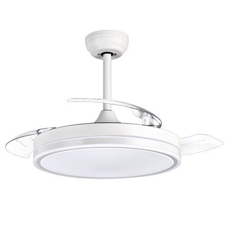 Ventilador de teto Muvip de 106 cm - 30 W - 4 pás retráteis - Luz LED integrada - Temporizador - 6 velocidades - Branco