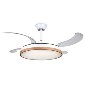 Ventilador de teto retrátil Muvip - 30W - Luz LED até 6000K - Temporizador - 6 velocidades - Cor madeira