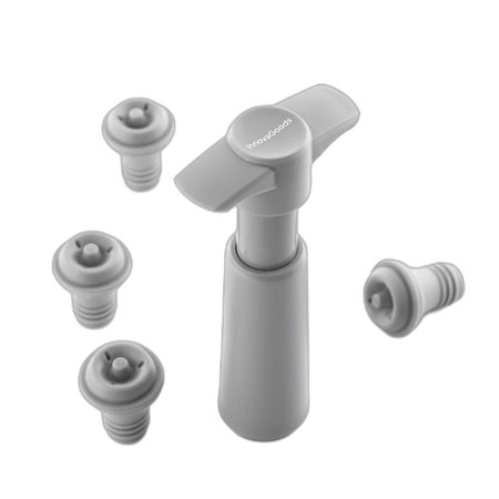 Bomba de vácuo manual Innovagoods Winuum com rolhas para vinho - Inclui 4 rolhas reutilizáveis - Previne a oxidação do vinho - C