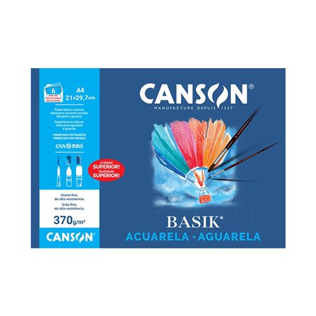 Papel Aguarela A4 370gr Canson Basik Minipack 6Fls